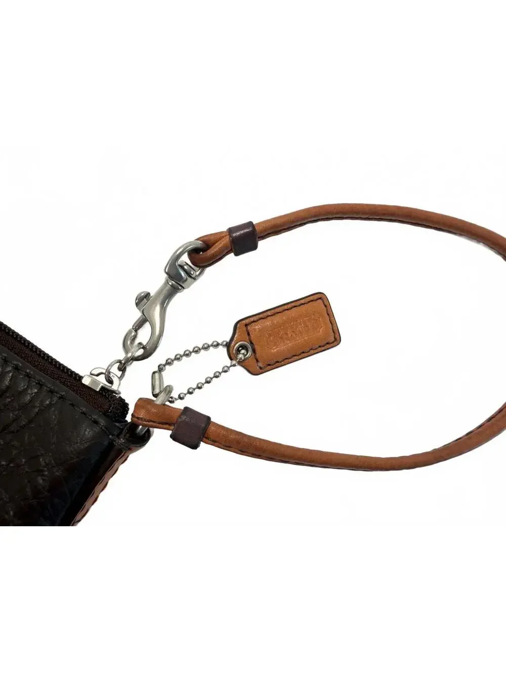 Coach | Pebbled Leather Wristlet Pouch | Brown & Tan Stitching | OS